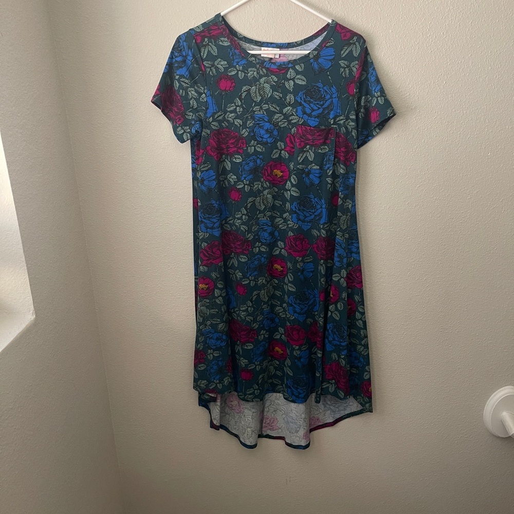LuLaRoe Teal Floral Short Sleeve Dress